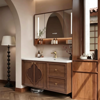 Ensemble de meubles de salle de bain modernes de style 2026, avec panneau de porte en bois laqué, miroir LED mural et lavabo en céramique