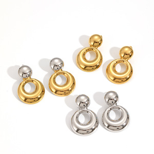 Minimalist Geometric <b>Circle</b> Stud Earrings 18k Gold Stainless Steel Women Fashion Simple Retro Double Layer Polished Titanium - Product Image 4