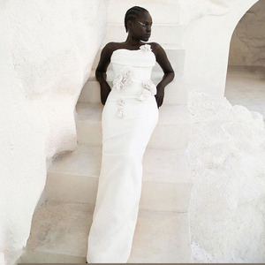 <span class=keywords><strong>Abito</strong></span> Fasciante <span class=keywords><strong>Lungo</strong></span> Senza Spalline <span class=keywords><strong>con</strong></span> Schiena Scoperta, Fiore 3D, Vestito Aderente Plissettato <span class=keywords><strong>con</strong></span> <span class=keywords><strong>Spacco</strong></span>, Alta Qualità per Serate Eleganti - Product Image 4