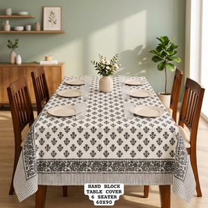 Mantel de Algodón y Lino Estampado a Mano, 60x90 Pulgadas, para 6 Personas, Rectangular, Floral, Lavable, Estilo Pastoral - Product Image 1