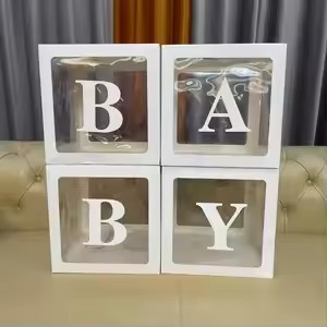 Bộ quà tặng hộp trang trí tiệc chào đón em bé màu trắng, kèm bóng bay trong suốt, hộp chữ cái dành cho bé trai, dùng trang trí tiệc chào đón em bé, đồ dùng tiệc sinh nhật - Product Image 3