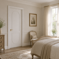 Porte intérieure minimaliste en MDF recouvert de PVC blanc pur avec panneau cintré classique pour projets de chambres, entrepôts et villas