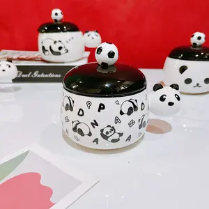 रचनात्मक कार्टून 3 डी आलसी पांडा भालू सिरेमिक कॉफी मग ढक्कन के साथ और चम्मच दूध चाय कप के लिए मजेदार उपहार