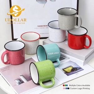 Mug à café de camping en céramique vintage moucheté classique personnalisé de 15 oz, couleur et logo gravables, tasse cadeau réutilisable sans BPA - Product Image 1