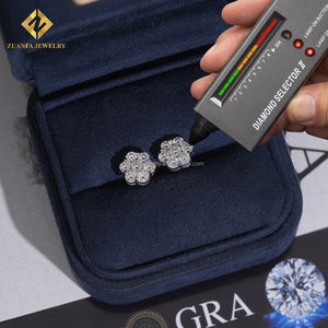 مخزون بكميات كبيرة في مستودع الولايات المتحدة الأمريكية على شكل شهادات GRA برغي ظهر زهرة من من من من الخلف 9 فضة VVS أقراط مرصعة بالهيب هوب الماسية من المويسانيتي - Product Image 2