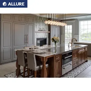 Allure Smart Solid Wood Rolling Remodeling Modern Kitchen Cabinet Customization Sets Island