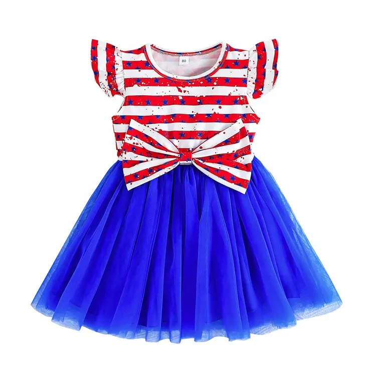 Hot Sale Fashion Summer Kids Clothing Boutique Children Clothes July 4th National Day Baby Girls Dresses