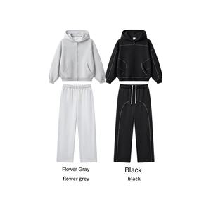 Sweat-shirts tricotés décontractés d'hiver pour hommes Cardigan à fermeture éclair et pantalon en polaire américaine <span class=keywords><strong>Costume</strong></span> ample Vintage hauts solides - Product Image 1