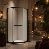 Pintu Kaca Shower FUSA untuk Kamar Mandi, 1 Pintu Pivot Keluar, 2 Panel Tetap, Kaca Tempered 8mm, Baja Anti Karat 304, Pivot OEM