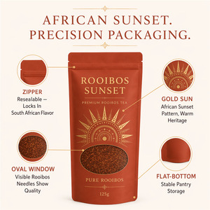 ถุงชา Rooibos สีแดงแบบซอง ถุงไมลาร์แบบปิดผนึกได้ ตั้งได้ ฐานแบน สำหรับบรรจุภัณฑ์อาหาร สำหรับชาใบชาแอฟริกัน ปราศจากคาเฟอีน - Product Image 5