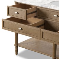 Meuble-lavabo de salle de bain moderne de luxe en bois avec plateau en marbre et vasque simple, design élégant, pour hôtel, villa, salle de bain principale