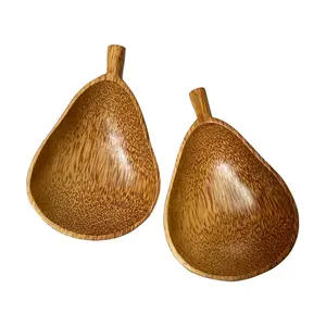 Customized natural coconut wood pumpkin pear mango apple shape Wooden bowl set for Children