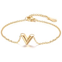 Bracelet fin en acier inoxydable imperméable pour femmes, bijoux simples en forme de V, plaqué or, chaîne réglable, accessoires tendance TGSL5807