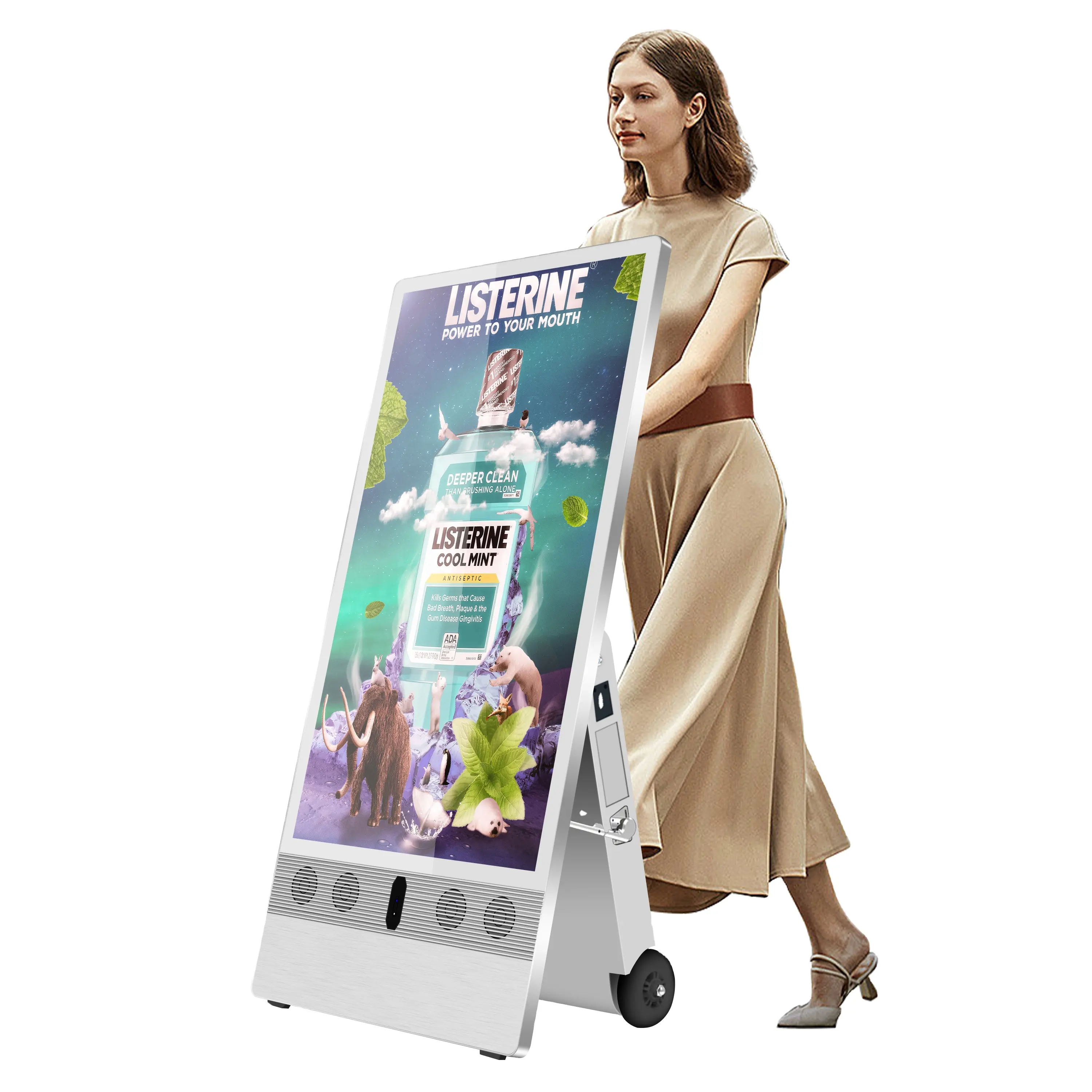 Açık taşınabilir pil Powered dijital tabela Kiosk 43 inç LCD ekran dijital Poster ekran