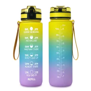 Tethys bouteille d'eau écologique Fitness sans Bpa bouteille d'eau en plastique pour protéines Logo personnalisé bouteille d'eau de motivation pour le Sport