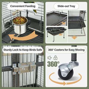 Jaula para Loros con Techo Abierto y Gimnasio de Juegos, <span class=keywords><strong>Hábitat</strong></span> Móvil de Metal para Aves con Ruedas, Bandeja Deslizante para Desechos para una Fácil Limpieza Diaria - Product Image 5