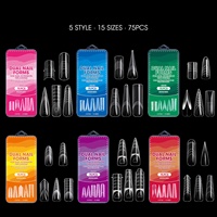 Nouvelles 75 pièces/boîte, styles variés, formes à ongles doubles, moules transparents en cristal pour extension rapide de gel, pour salon de manucure