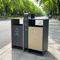 Poubelle de recyclage à double compartiment en acier inoxydable, debout, pour l'extérieur, avec cendrier central, pour les parcs publics, les allées, les espaces commerciaux