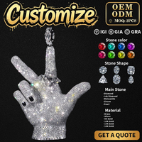 Pendentif personnalisé en forme de main en argent 925 et moissanite, style urbain, accessoire de mode pour hommes, idéal pour les rappeurs et spectacles de danse - Vente chaude