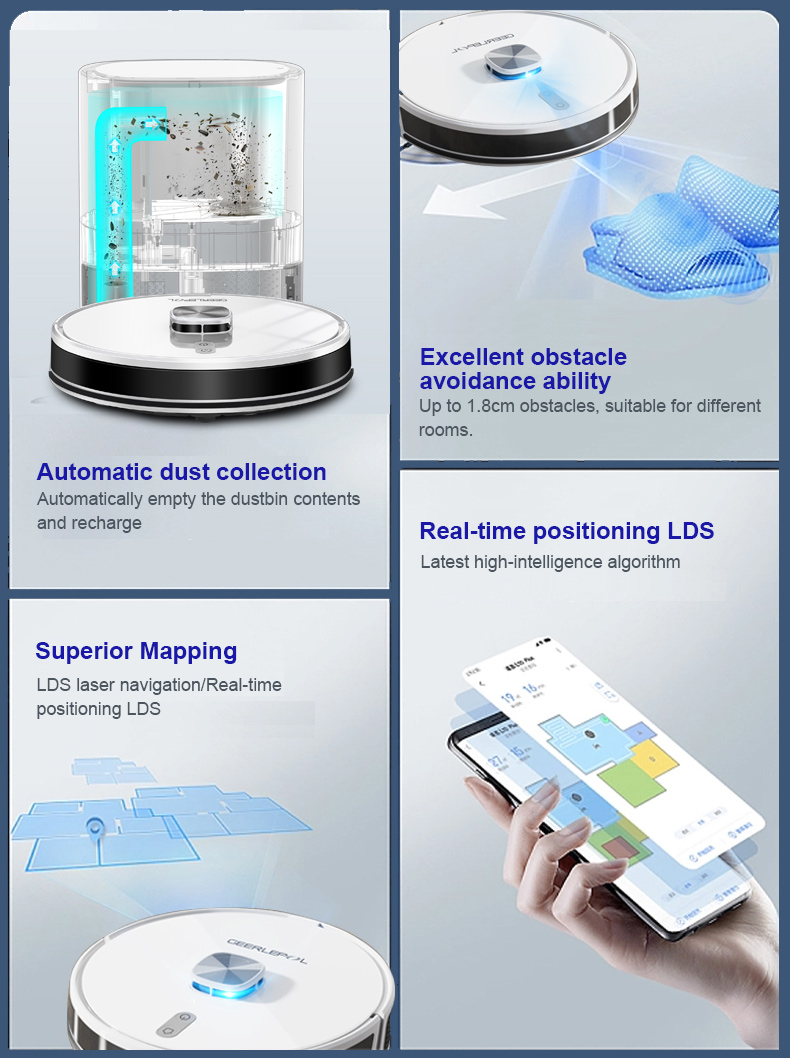 GEERLEPOL Home Appliances Electric Robotic Vacuum Cleaner Mop 2700pa Suction Hard Floor Sweeping Self Cleaning Robot Vacuum