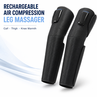 Masseur de genou, mollet et cuisse à compression d'air rechargeable noir, chaleur pour le genou, 3 modes, 3 niveaux, boutons tactiles pour la maison et le bureau