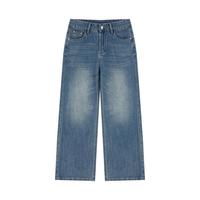 Pantalon en jean vintage délavé coupe droite pour homme, respirant et brodé