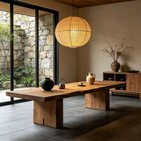 Table à thé rectangulaire style Wabi-sabi en bois massif avec bord naturel, bureau long, table de salle à manger pour maison d'hôtes