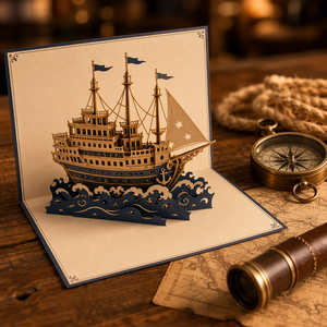 Carte de vœux en papier 3D en forme de bateau pirate, carte pliable faite à la main, thème océan, cadeau pour anniversaire, mariage - Product Image 2