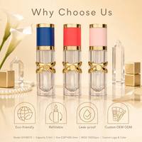 Tube de gloss à lèvres ovale vide ISMAN de 5,5 ml, grand pinceau, bouteille en plastique transparente rose rouge avec ruban doré, emballage cosmétique en gros