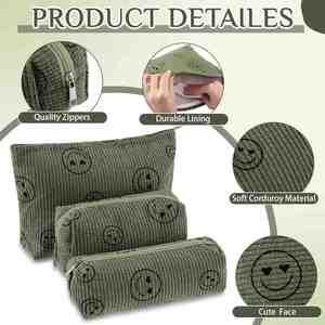 Large Capacity <b>Make</b> <b>up</b> Bag and Brush <b>Storage</b> Bag Corduroy Makeup Bag Set Aesthetic Women Handbags Purses - Product Image 4