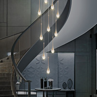 Lustre d'escalier moderne et minimaliste, design créatif à lumière douce, en alliage d'aluminium, LED à trois couleurs, intensité variable, longue suspension pour