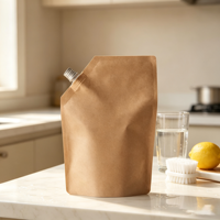 Pochette Doypack en papier kraft écologique avec bec verseur, qualité alimentaire, pour emballage de liquides cosmétiques et recharge de shampoing, logo personnalisé