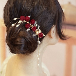 Pinza de pelo de estilo chino para novia, dama de honor, boda, pinza de pelo roja, accesorios atmosféricos elegantes, Aro para el pelo - Product Image 3