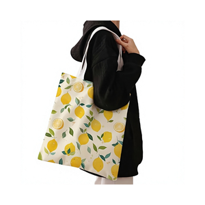 Hand-painted <strong>Fruit</strong> Lemon Canvas <strong>Tote</strong> Bag Fresh Shoulder Bag Summer Shopping Bag - Product Image 1