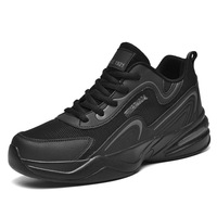 Baskets de sport pour hommes en maille noire, style 'Dad Sneakers', multi-couches, à semelle épaisse rehaussante, respirantes, pour la course, vente en gros, logo personnalisé OEM