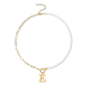 Collar de cadena de eslabones con clip de papel chapado en oro, hebilla <span class=keywords><strong>OT</strong></span>, cadena de perlas delicadas, collares con colgante de letra inicial para mujer - Product Image 2