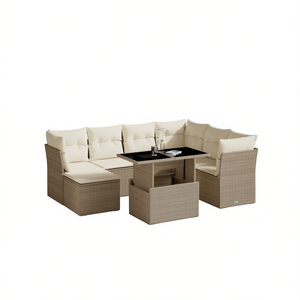 Set Divano da Giardino Beige con Struttura in Rattan PE, Cuscini in Schiuma ad Alta Densità, Design Contemporaneo, Impermeabile per Uso Esterno - Product Image 1