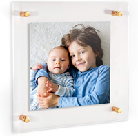 Cadre photo flottant moderne en acrylique avec support mural doré, double panneau, pour affichage de photos, taille et design personnalisés
