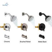 Ensemble douche à effet pluie avec pommeau de douche et poignée, mitigeur mural à trois fonctions, kit de garniture de douche avec valve rugueuse