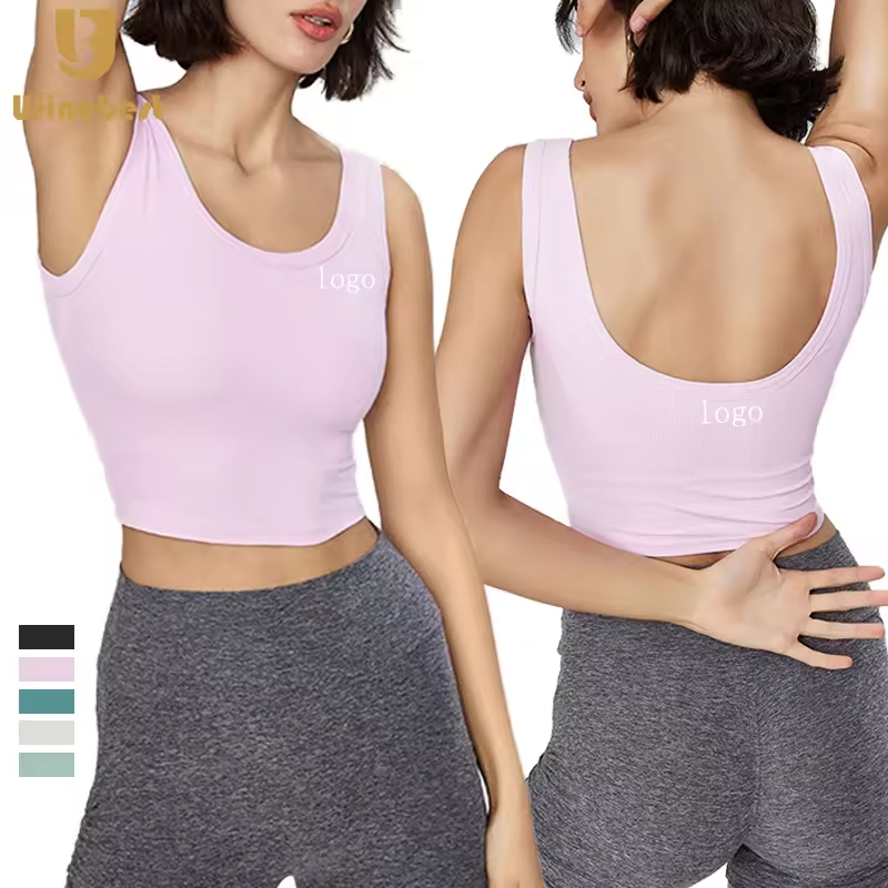 Ladies Lightweight Ribbed Running Yoga Top Built in Bra Summer Outdoor Sports Workout Tank Women Vest Sport Crop Top