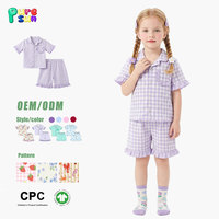 Pyjamas pour enfants à manches courtes personnalisés Puresun, 100% coton, ensembles de vêtements de nuit pour enfants à col, imprimés, pyjamas à volants pour filles