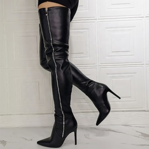 Bottes hautes pour femme, style occidental, grande taille 47, au-dessus du genou, à fermeture éclair latérale, talon aiguille, bout pointu, bottes longues jusqu'au-dessus de la cuisse, collection automne - Product Image 4