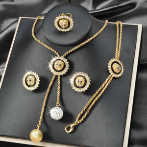 Conjuntos de joyas de Dubái cabeza de león albóndiga 14K chapado en oro anillo de circón pulsera collar y pendientes conjunto de mujeres - Product Image 1