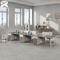 Espace de coworking modulaire 6 places, design de table de bureau efficace en termes d'espace, bureau modulaire et cloisons de bureau, poste de travail compact