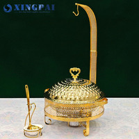 XINGPAI Restaurant RVS Chafing Dish Set voor warme gerechten, cateringbenodigdheden, buffet, goud, 8L, hangende deksel