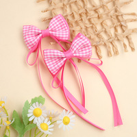Barrettes à cheveux en tissu faites à la main, nœuds en gros-grain à carreaux vichy avec longues franges, accessoires pour cheveux pour enfants et filles, pinces à cheveux pour queue de cheval