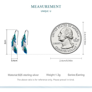 Boucles <span class=keywords><strong>d</strong></span>'oreilles bohémiennes en <span class=keywords><strong>argent</strong></span> Sterling 925, plumes bleues, serti de pavé CZ pour femmes, cadeau <span class=keywords><strong>d</strong></span>'anniversaire, bijoux fins chics et éblouissants BSE707 - Product Image 6