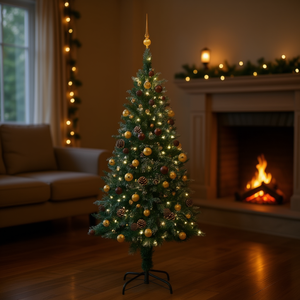 Árbol de Navidad Artificial Preiluminado de 94.5 Pulgadas con Luces LED Cálidas, Adornos de Bolas y Piñas, Árbol de Pie para Interiores - Product Image 2