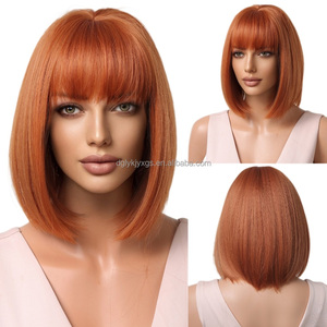 Perruques courtes droites pour femmes WB06 <span class=keywords><strong>avec</strong></span> <span class=keywords><strong>frange</strong></span>, effet <span class=keywords><strong>dégradé</strong></span> ombré, en fibre synthétique, style bandeau, très vendues - Product Image 4