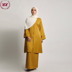 Modest Classic Kemeja Ladies Women Clothing Nice Beaded Style Elegant Front Button Peplum Suit Baju Kurung Muslim <strong>Tunic</strong> <strong>Tops</strong> - Product Image 1